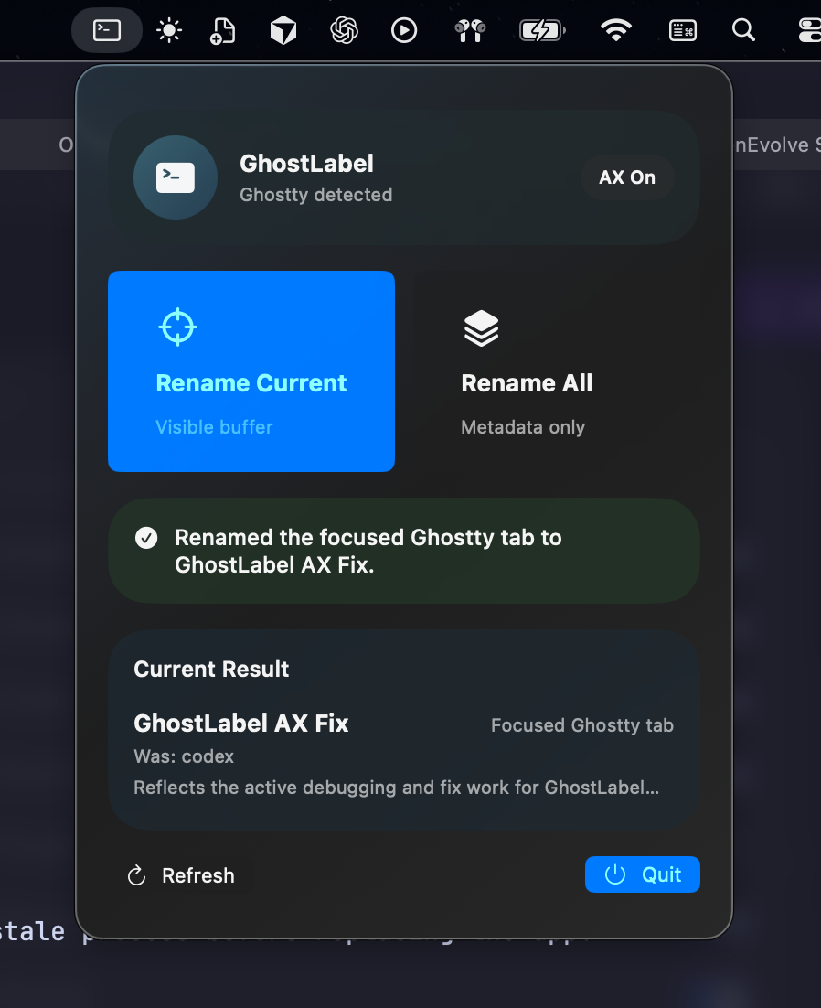 GhostLabel Ghostty tab renamer screenshot