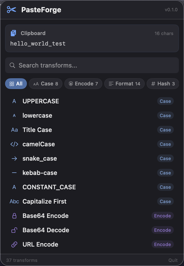 PasteForge clipboard transform screenshot