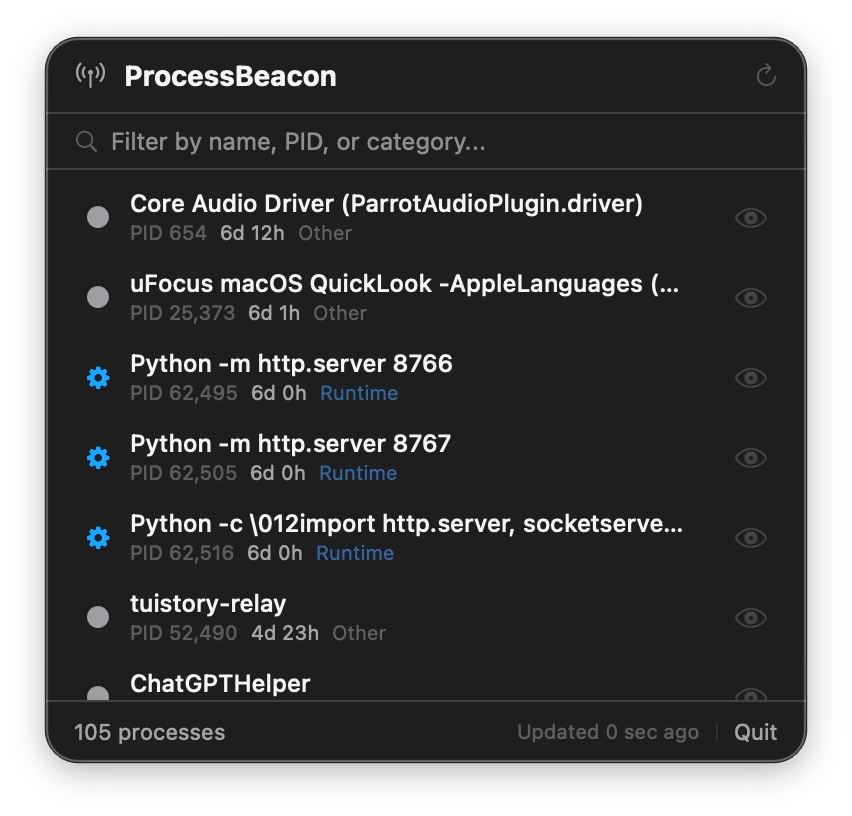 ProcessBeacon process monitoring screenshot