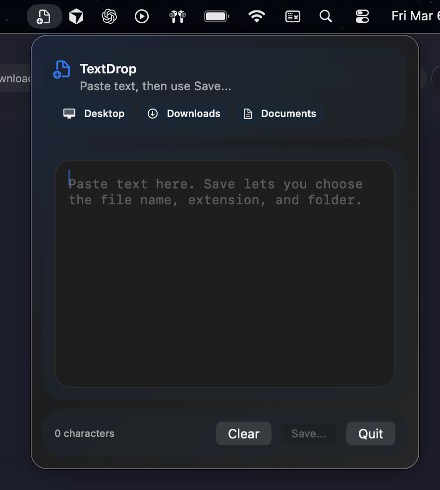 TextDrop macOS app screenshot